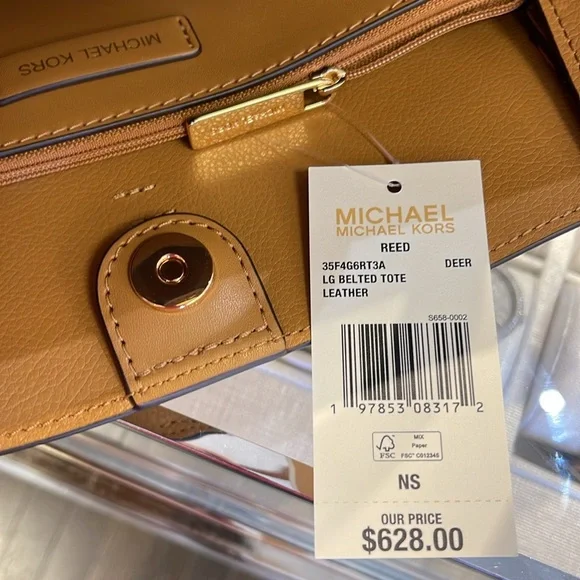 MICHAEL KORS
Reed Large Leather Belted Satchel Shoulder Handbag 
Deer Crocodile - Picture 16 of 16